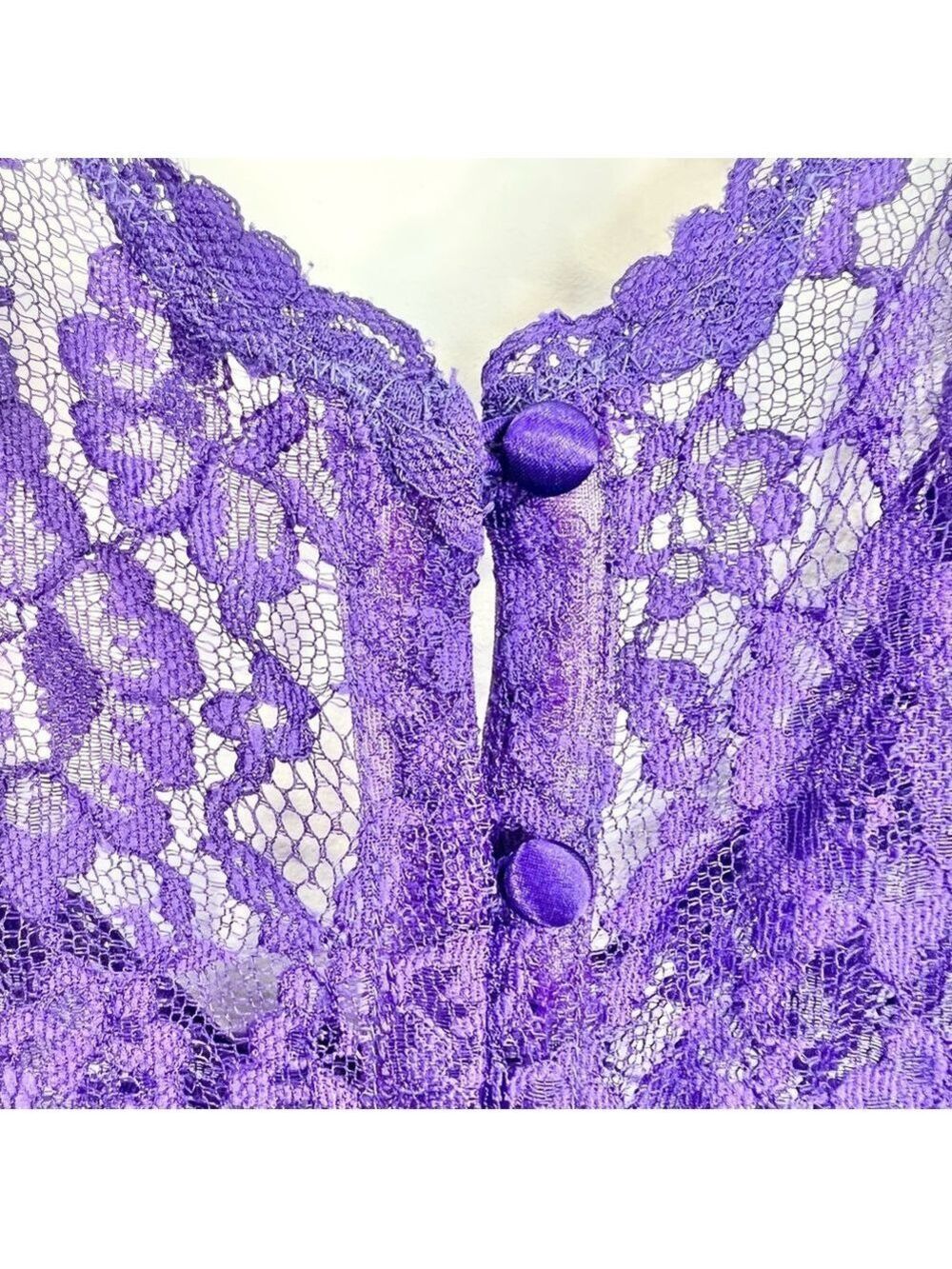 Vintage 80s 90s purple satin sheer lace bodice romper teddy negligee lingerie L - Picture 11 of 15